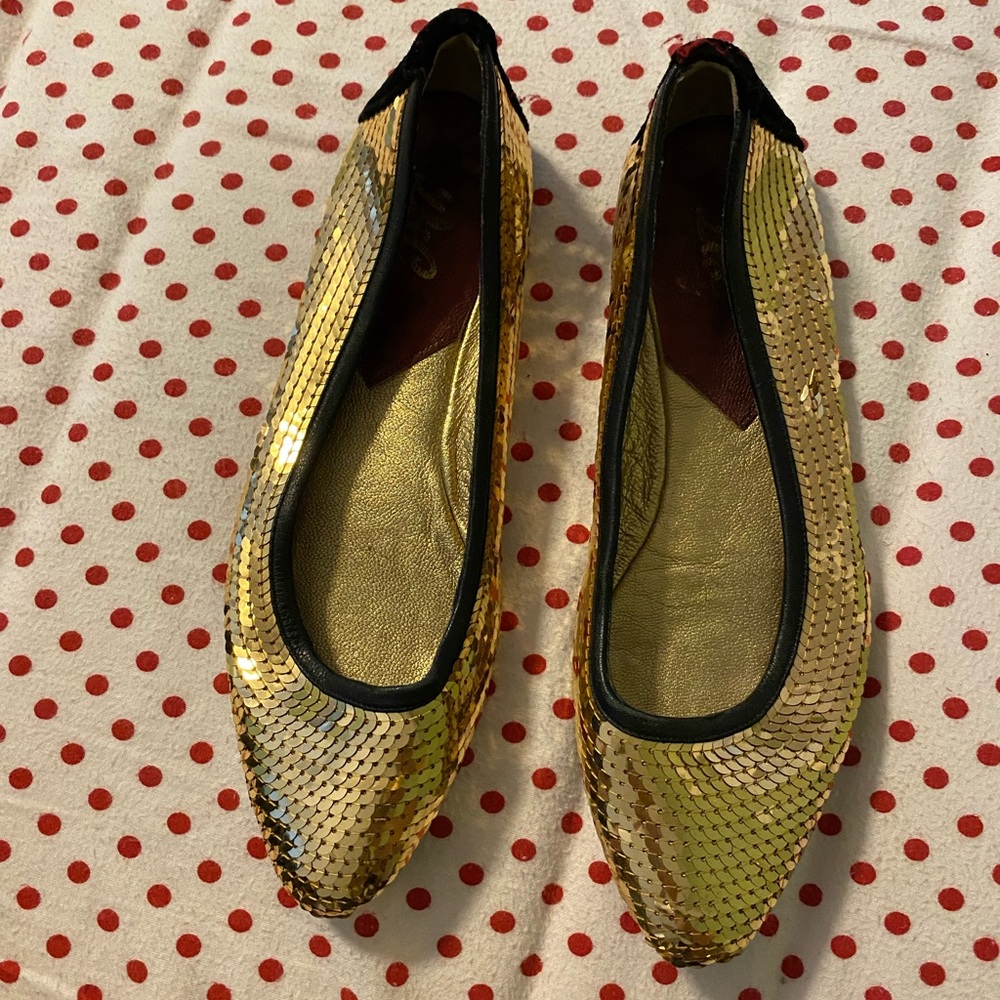 Gold sequin ballet flats